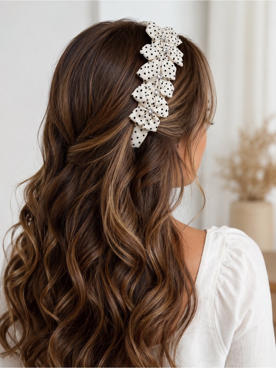 Hand Crafted Other - Cream Polka Dot Bow Headband- Handcrafted